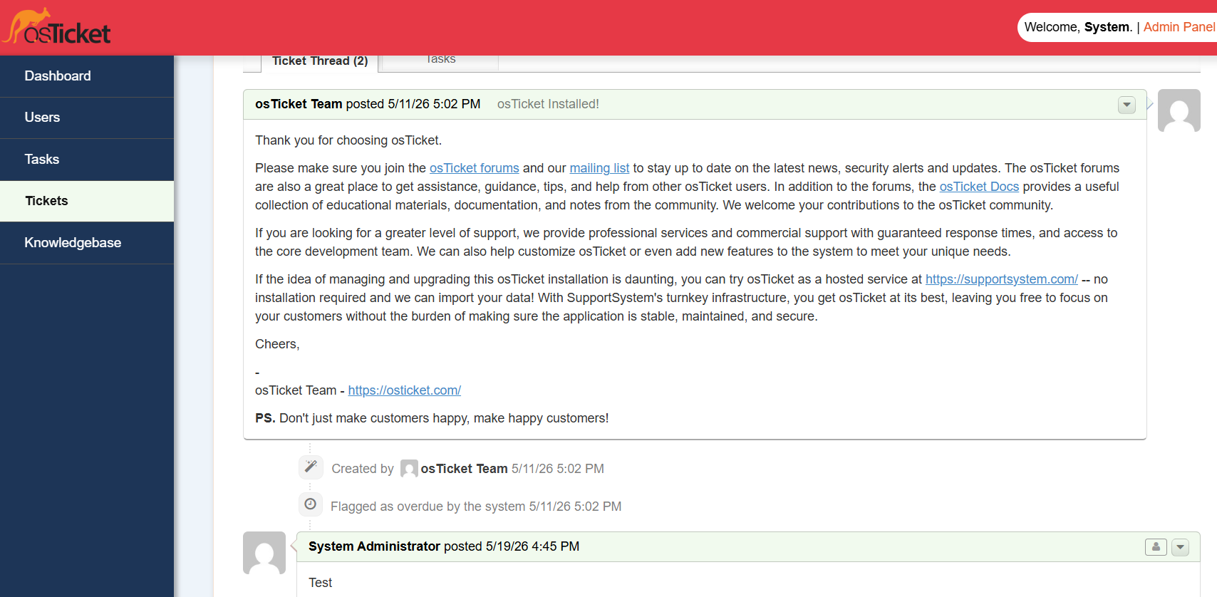 osTicket ticket thread conversation view themed