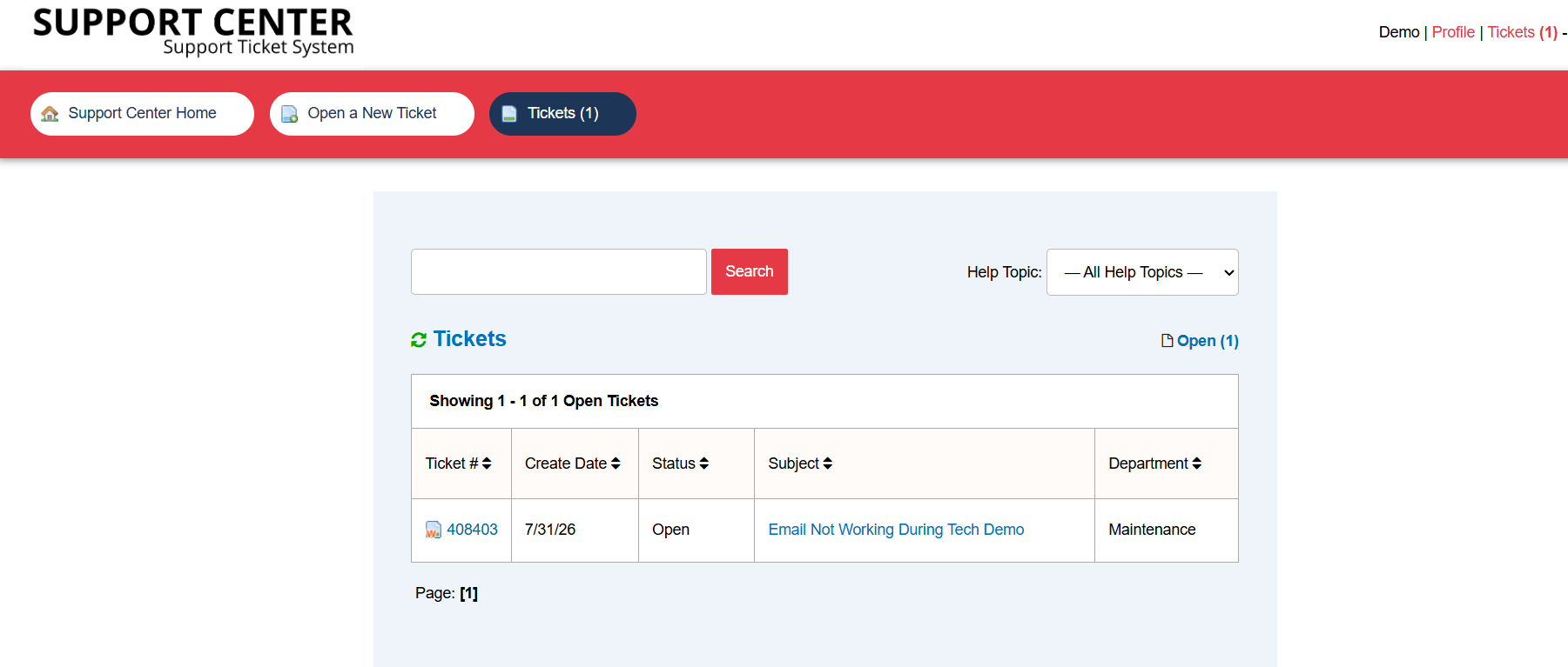 osTicket customer portal ticket list themed